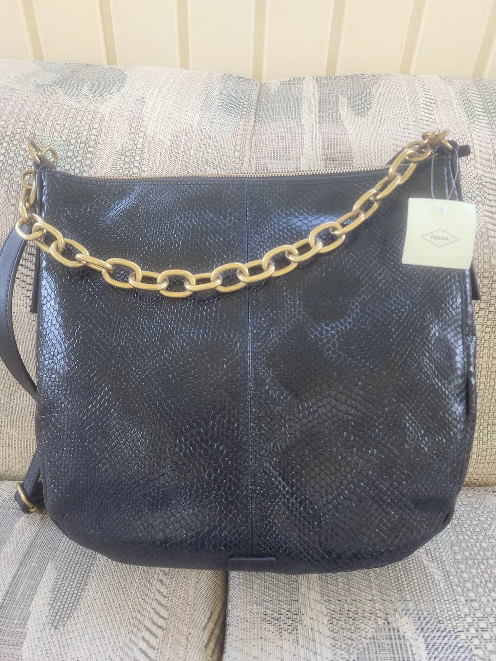 Fossil Jolie Black Chevron Studded Shoulder Or Crossbody Bag